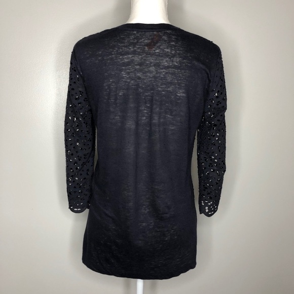 Tory Burch Broderie Detail 3/4 Sleeve Top in Navy Blue - Picture 6 of 10